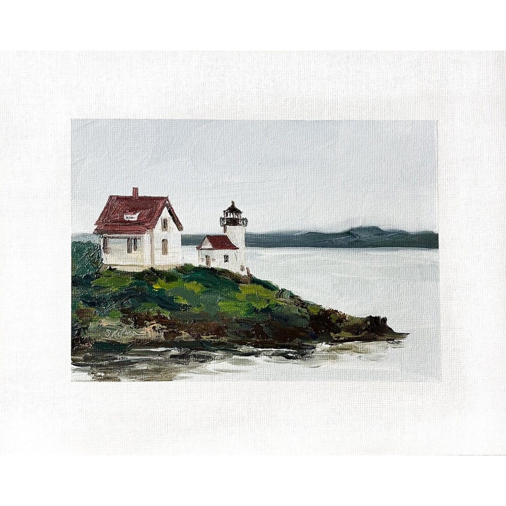 8x10 Maine Original Oil Seascape Painting Curtis Island Lighthouse Camden Signed